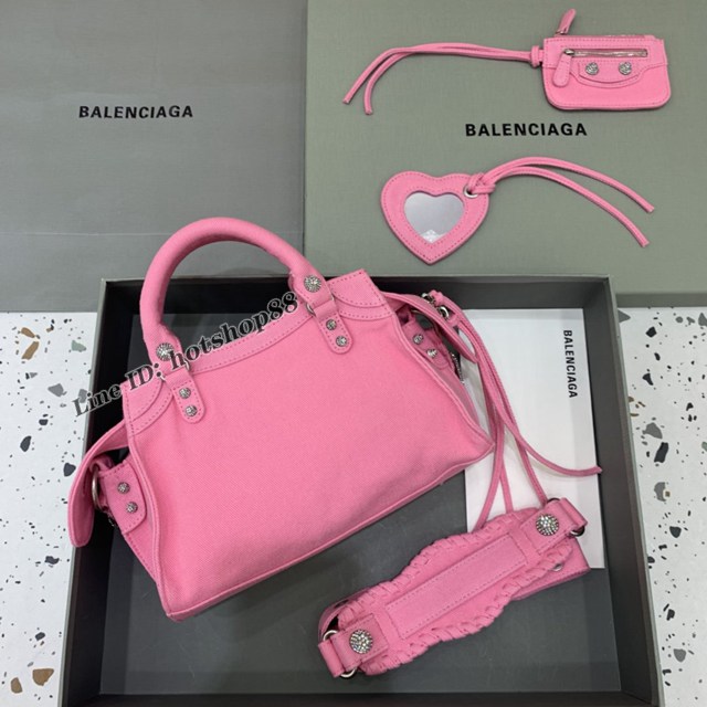 Balenciaga專櫃爆款牛仔粉色鑽扣手提女包 638515 巴黎世家Neo cagole機車包 fyj2000